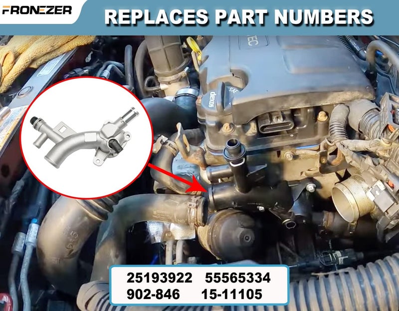 FRONEZER Aluminum Engine Coolant Thermostat Housing Water Outlet Compatible with 2011-2016 Chevy Cruze, 2012-2020 Chey Sonic, 2015-2020 Chevy Trax, 2013-2021 Buick Encore 1.4L Replaces 25193922, 902-846 - Image 3